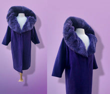 Load image into Gallery viewer, “For Mike” Vintage Purple Elegant Swing Coat with Massive Sheared Beaver Dyed Collar Glamour