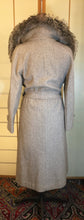 Load image into Gallery viewer, Vintage 70s Women&#39;s Coat Herringbone Wool Pattern MASSIVE Shearling Collar Fit Flare