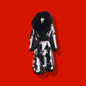 Couture  New Jaguar Mink Fox Fur Lamb Leather Princess Scalloped Coat Black and White Brand New