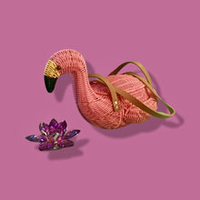 Load image into Gallery viewer, Flamingo Deadstock Wicker Coral Pink Weaved Bag with Leather Strap Basket Purse Picnic Basket