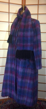 Load image into Gallery viewer, 70s 80s Mohair Plaid Purple Blue Pink Coat with Matching Scarf M/L