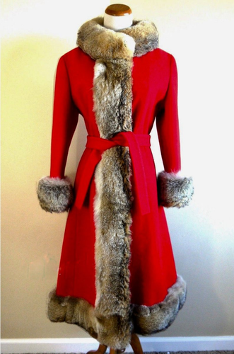 60s Mod Red Coat Fur Wool Coyote Coat Penny Lane Almost Famous Afghan Mad Men Russian Princess