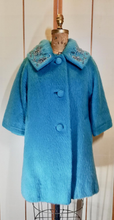 Load image into Gallery viewer, Lilli Ann Swing Mohair Blue Aqua Turquoise Hand Beaded Jeweled Embroidered Wool Luxury S/M/L Pinup 50s 60s Mad Men Mod
