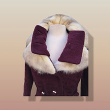 Load image into Gallery viewer, Vintage Wine Maroon Wool Mad Men 60’s Mohair Peacoat with Cross Mink Collar Mod