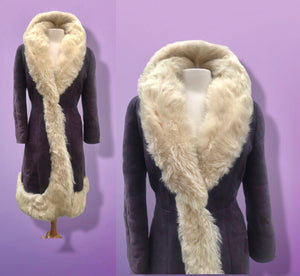 70’s Vintage Deep Purple Suede and Shearling Boho Princess Penny Lane Coat