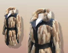 Load image into Gallery viewer, Mosaic mink and Leather in Cappuccino Cream and Chocolate Belted Patchwork Vintage 60’s Coat Jacket