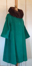 Load image into Gallery viewer, Vintage Women's Coat- 60s Lilli Ann Emerald Green Mink Wool Swing Coat One Size Fits All Mad Men