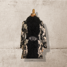 Load image into Gallery viewer, 60’s 70’s Tapestry Carpet Floral Mongolian Curly Lamb Black and White Coat Deadstock New With Tags Princess Afghan