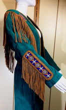 Load image into Gallery viewer, Beaded Suede Jacket and Skirt Western Navajo Fringe Set Turquoise Leather Long Cowgirl Native American