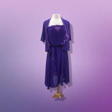 Load image into Gallery viewer, 70’s Purple Dress 3 Piece Belt Bolero I Magnin Chiffon Disco Studio 54