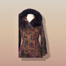 Load image into Gallery viewer, 60’s Vintage Coat Floral Tapestry Carpet Mink Collar Colorful