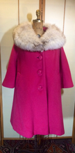 Load image into Gallery viewer, 50S 60S Mohair Pink Magenta Swing Coat Silver Norwegian Fox Fur S/M/L Pinup