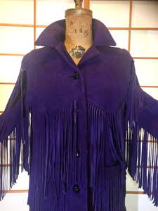 Purple Suede Fringe Coat Boho Southwestern Hippie Western Cowgirl Cowboy Hipster Vtg Coat S/M Navajo Native American