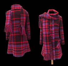 Load image into Gallery viewer, 60’s Coat Pink Purple Red Plaid Thick Woven Wool Attached Scarf