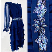 Load image into Gallery viewer, Vintage Dress Multi Tiered  by I Magnin Studio 54 70’s 80’s does 40’s Style Chiffon Beaded Dress
