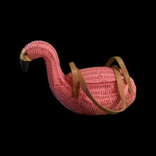 Load image into Gallery viewer, Flamingo Deadstock Wicker Coral Pink Weaved Bag with Leather Strap Basket Purse Picnic Basket