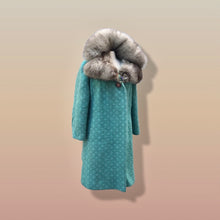 Load image into Gallery viewer, Vintage 60’s Sky Blue Coat Wool Boucle Swing with Luxury Fox Fur Massive Collar Flexible one size fits all