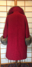 Load image into Gallery viewer, 50s 60s Red Thick Nubby Wool and Fully Lined Fox Fur Swing Coat M/L/XL