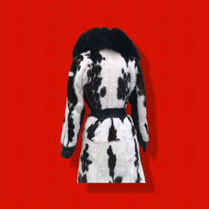 Couture  New Jaguar Mink Fox Fur Lamb Leather Princess Scalloped Coat Black and White Brand New