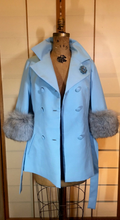 Load image into Gallery viewer, Vintage Coat Jacket- Lilli Ann 60s Baby Blue Mod Cape Fox Fur Bell Sleeve Angel Sleeve Light Spring Princess Mad Men S/M