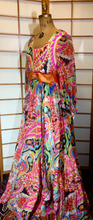 Load image into Gallery viewer, Vintage 70s Dress Maxi High Waisted Rainbow Paisley I Magnin Dress M Psychdelic Poet Sleeves