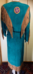 Beaded Suede Jacket and Skirt Western Navajo Fringe Set Turquoise Leather Long Cowgirl Native American