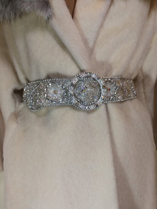 Lilli Ann 50s 60s Norwegian Fox Fur Collar Wool Swing Coat Cream White Free Size Beaded Belt S/M/L