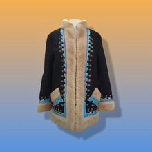 Load image into Gallery viewer, 70’s Suede Shearling Embroidered Coat Jacket Made in Poland Boho Penny Lane