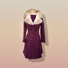 Load image into Gallery viewer, Vintage Wine Maroon Wool Mad Men 60’s Mohair Peacoat with Cross Mink Collar Mod