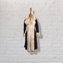 Load image into Gallery viewer, 70’s Vintage Mahogany Suede Fox Fur Tuxedo Coat