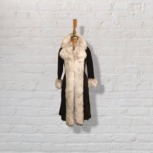 70’s Vintage Mahogany Suede Fox Fur Tuxedo Coat