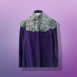 40’s 50’s Purple Long Boucle Coat with Curly Lamb Fur