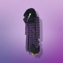 Load image into Gallery viewer, 60’s Purple Woven Wool Coat with Genuine Fur Peplum and Collar Plaid