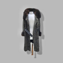 Load image into Gallery viewer, 60’s Mod Vintage Tapestry Wool Carpet Coat Black and Brown with Genuine Fur Trim