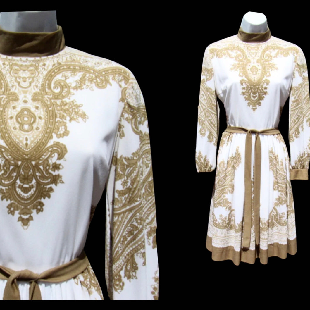 70’s I Magnin Gold Dress Eastern Sari Influenced Couture