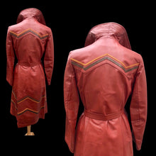 Load image into Gallery viewer, 70’s Leather Coat Chevron Trench Orange Warm Colors Fall Winter