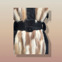 Load image into Gallery viewer, Mosaic mink and Leather in Cappuccino Cream and Chocolate Belted Patchwork Vintage 60’s Coat Jacket