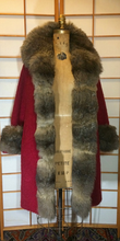 Load image into Gallery viewer, 50s 60s Red Thick Nubby Wool and Fully Lined Fox Fur Swing Coat M/L/XL