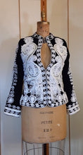 Load image into Gallery viewer, Vintage Women's Velvet Embroidered Jacket Top Intricate Black and White Top Exotic Ethnic