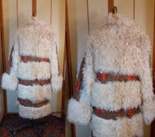 Load image into Gallery viewer, Tamara Vintage Women's Curly Lamb Shaggy Mongolian Coat Embroidered Suede White Brown Red Flowers Afghan Ethnic Hippy Boho Hipster Princess