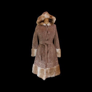 Suede Hooded Embroidered Ombré Fur Trim Penny Lane Coat