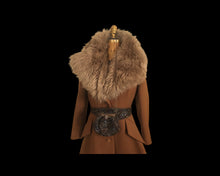 Load image into Gallery viewer, 60’s Caramel Lilli Ann Shearling Fit and Flare Princess Coat with Belt Clutch Purse Set Beaded