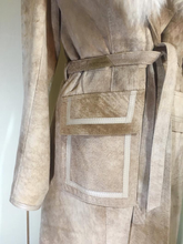 Load image into Gallery viewer, Penny Lane Suede Leather Sheepskin Coat Cream Marble S Made in England Almost Famous Princess Hippy