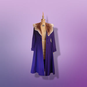 40’s Vintage Purple Coat with Massive Mouton Ombré Collar Fit and Flare “New Look” Post World War II