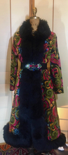 Load image into Gallery viewer, 60s Tapestry Carpet Coat Needlepoint Embroidered Shearling Russian Princess Coat M/L Festive Winter