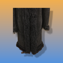 Load image into Gallery viewer, 70’s 80’s Vintage Black Suede Coat Mongolian Curly Lamb Penny Lane Boho Long