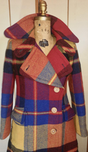 Load image into Gallery viewer, 70s Plaid Coat Matching Hat Burberry Style Wool Made in Italy Like M/L Yellow Red