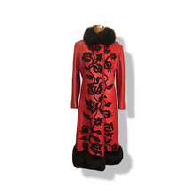 Load image into Gallery viewer, Vintage 70’s 80’s Embroidered Red Leather Coat Black Fox Fur Trim