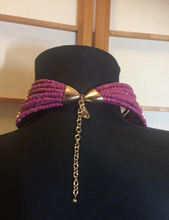 Load image into Gallery viewer, Extra Thick Collar Choker Beaded Magenta and Gold Bib Necklace