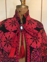 Load image into Gallery viewer, Women's Vintage Cape--60s 70s Red Embroidered Mod or Hippy Cape Poncho Tie Front Wool One Size Spring/Fall